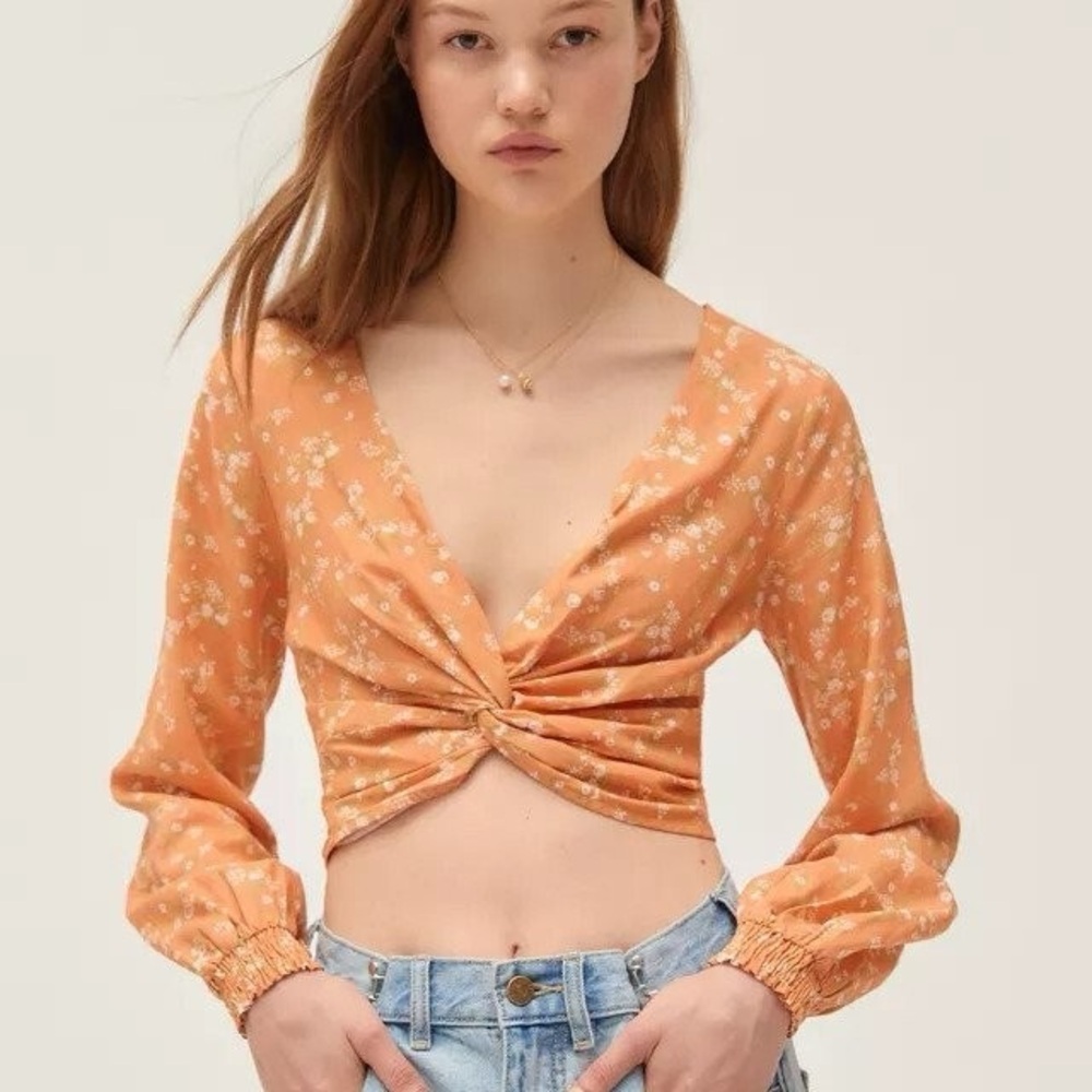Urban Outfitters Orange Floral Twist Crop